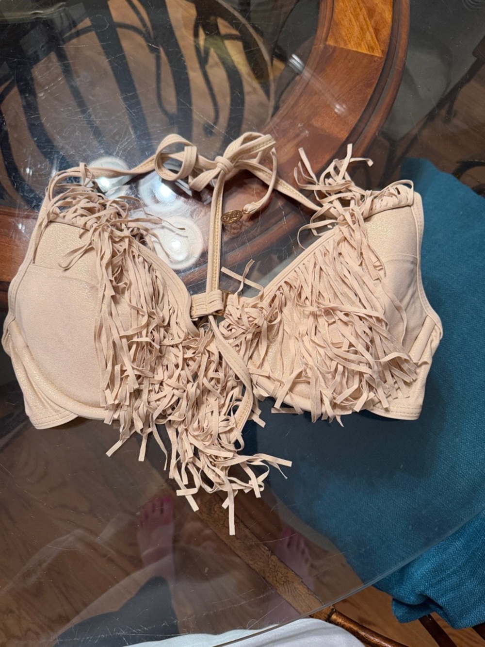 Luli Fami Fringed Gold Bikini Top ONLY - Picture 4 of 13